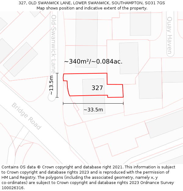 327, OLD SWANWICK LANE, LOWER SWANWICK, SOUTHAMPTON, SO31 7GS: Plot and title map