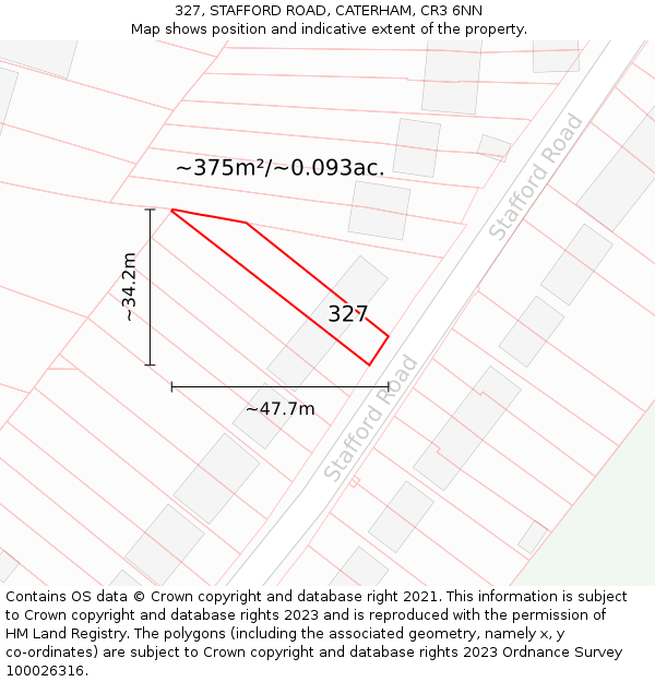 327, STAFFORD ROAD, CATERHAM, CR3 6NN: Plot and title map