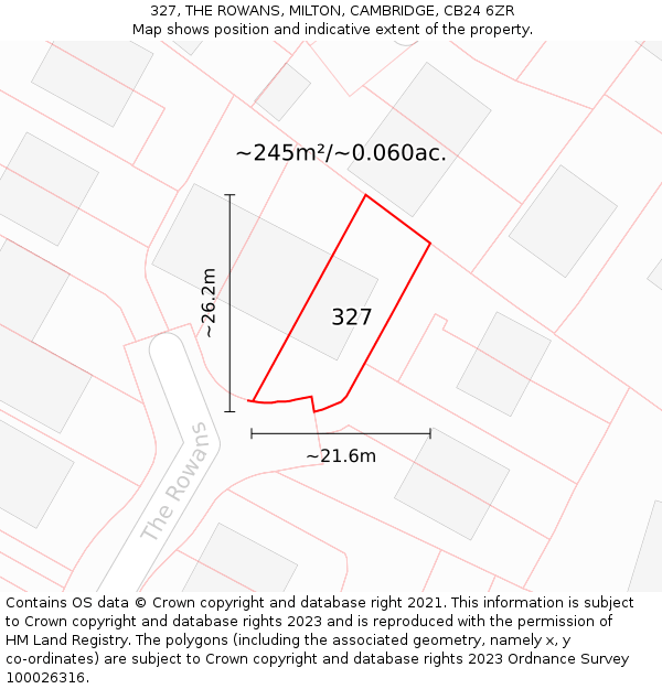 327, THE ROWANS, MILTON, CAMBRIDGE, CB24 6ZR: Plot and title map