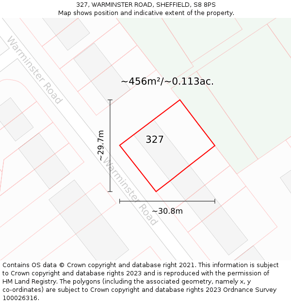 327, WARMINSTER ROAD, SHEFFIELD, S8 8PS: Plot and title map