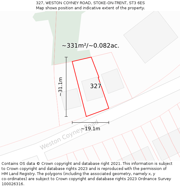 327, WESTON COYNEY ROAD, STOKE-ON-TRENT, ST3 6ES: Plot and title map