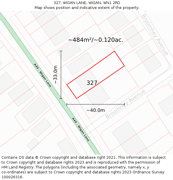 327, WIGAN LANE, WIGAN, WN1 2RD: Plot and title map