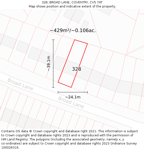 328, BROAD LANE, COVENTRY, CV5 7AT: Plot and title map