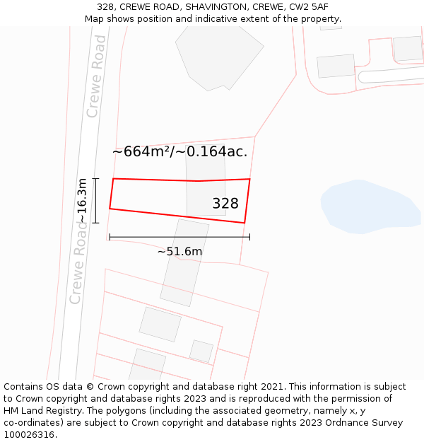 328, CREWE ROAD, SHAVINGTON, CREWE, CW2 5AF: Plot and title map