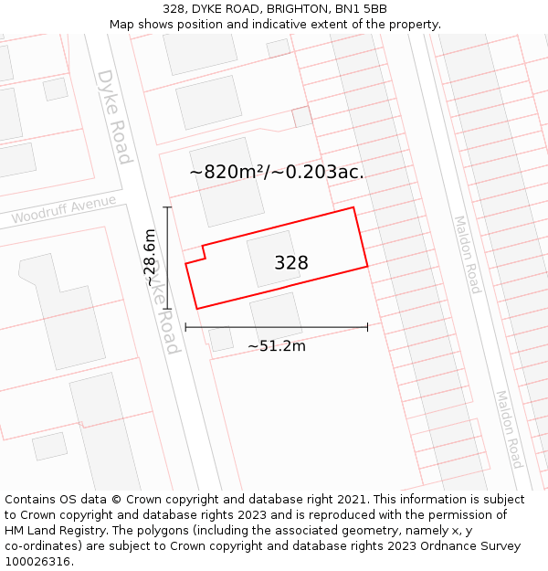 328, DYKE ROAD, BRIGHTON, BN1 5BB: Plot and title map