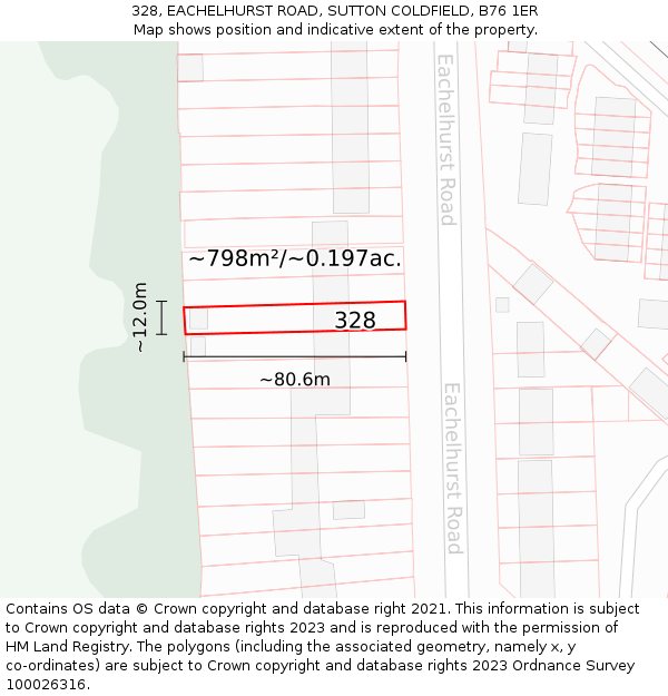 328, EACHELHURST ROAD, SUTTON COLDFIELD, B76 1ER: Plot and title map