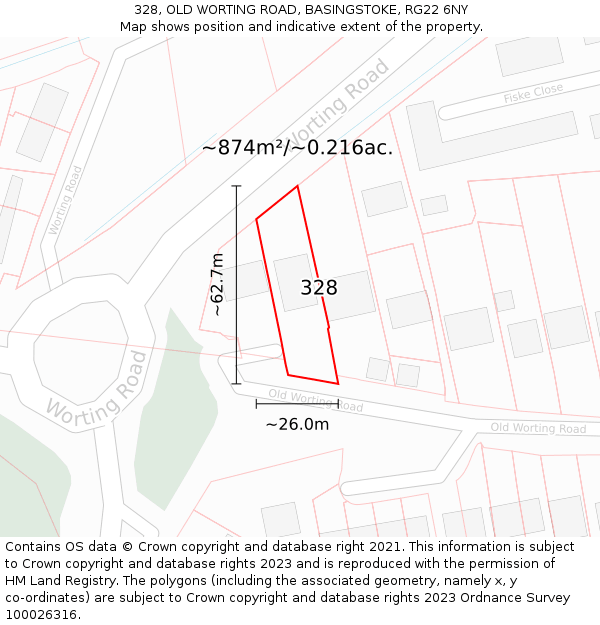 328, OLD WORTING ROAD, BASINGSTOKE, RG22 6NY: Plot and title map