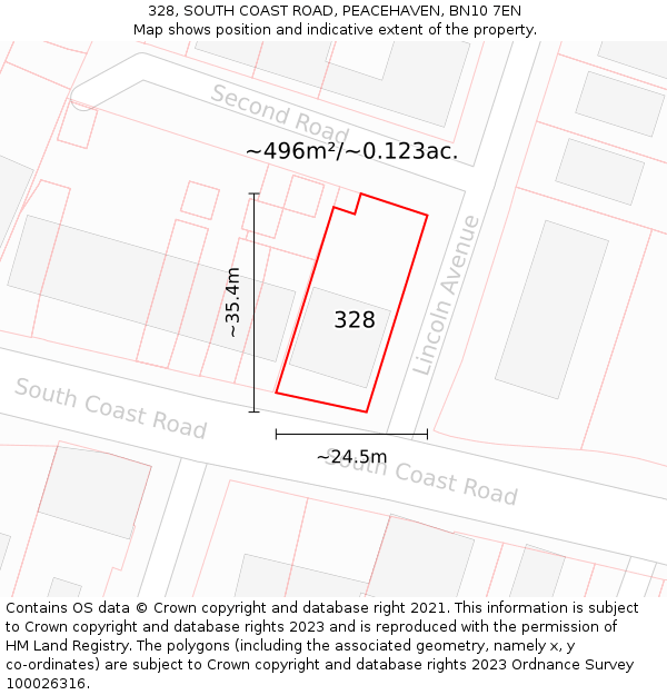 328, SOUTH COAST ROAD, PEACEHAVEN, BN10 7EN: Plot and title map