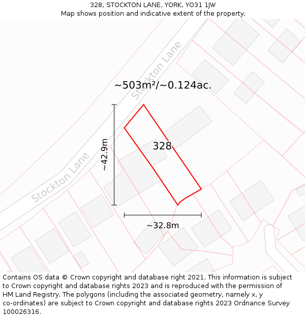 328, STOCKTON LANE, YORK, YO31 1JW: Plot and title map