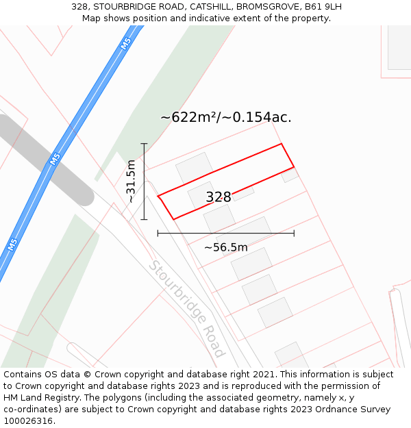 328, STOURBRIDGE ROAD, CATSHILL, BROMSGROVE, B61 9LH: Plot and title map