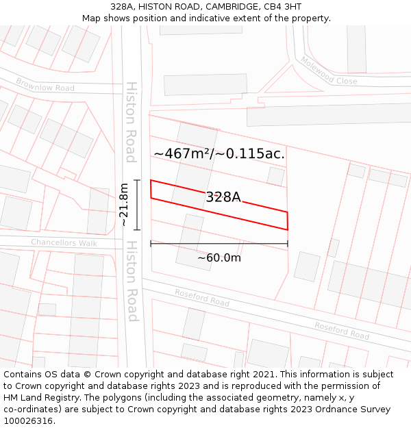 328A, HISTON ROAD, CAMBRIDGE, CB4 3HT: Plot and title map