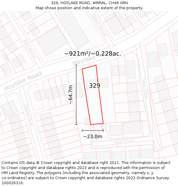 329, HOYLAKE ROAD, WIRRAL, CH46 0RN: Plot and title map