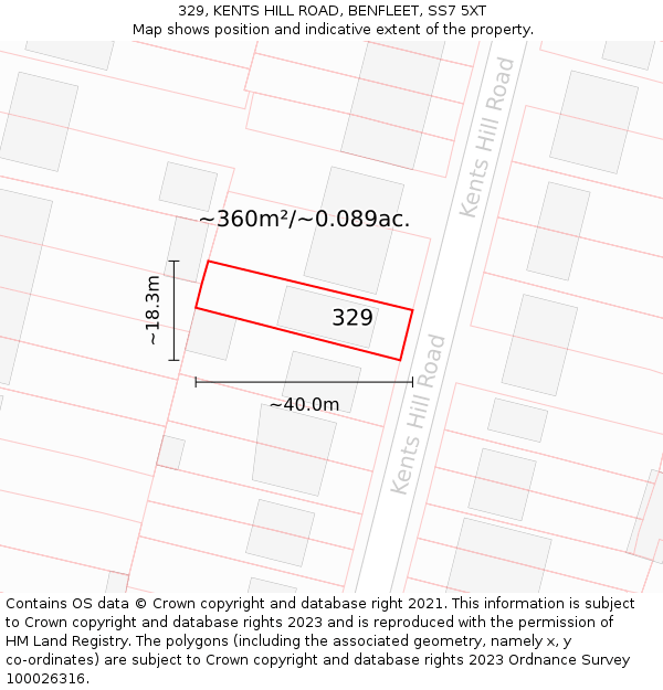 329, KENTS HILL ROAD, BENFLEET, SS7 5XT: Plot and title map