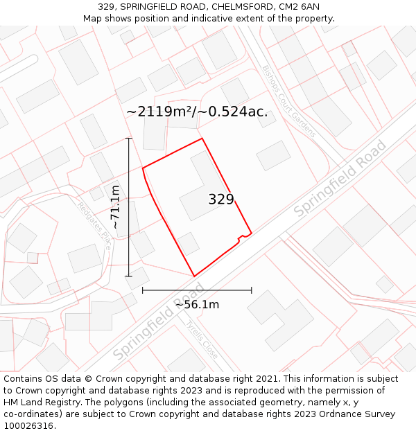 329, SPRINGFIELD ROAD, CHELMSFORD, CM2 6AN: Plot and title map