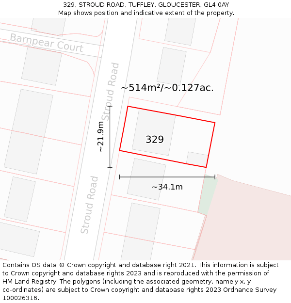 329, STROUD ROAD, TUFFLEY, GLOUCESTER, GL4 0AY: Plot and title map