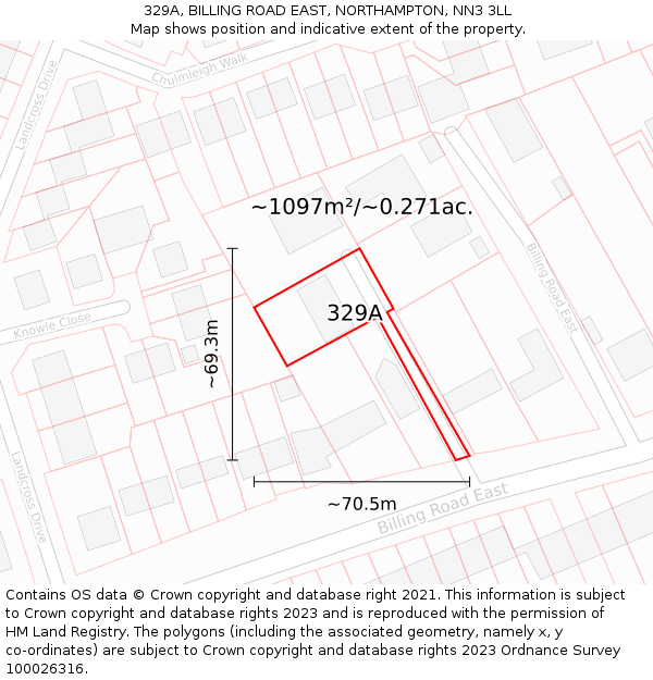 329A, BILLING ROAD EAST, NORTHAMPTON, NN3 3LL: Plot and title map