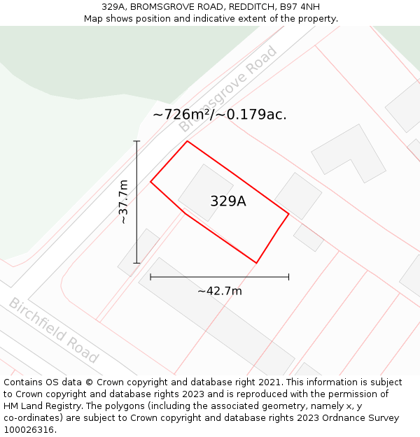 329A, BROMSGROVE ROAD, REDDITCH, B97 4NH: Plot and title map