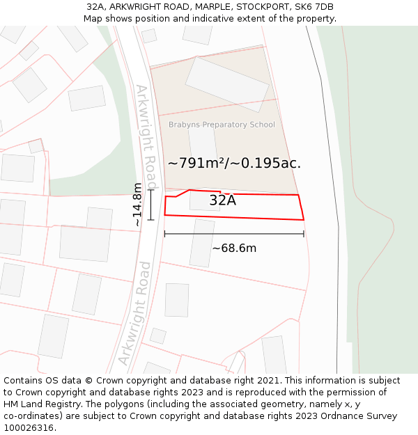 32A, ARKWRIGHT ROAD, MARPLE, STOCKPORT, SK6 7DB: Plot and title map