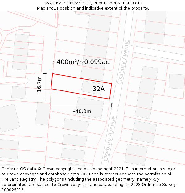 32A, CISSBURY AVENUE, PEACEHAVEN, BN10 8TN: Plot and title map