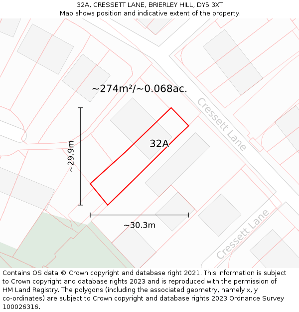 32A, CRESSETT LANE, BRIERLEY HILL, DY5 3XT: Plot and title map