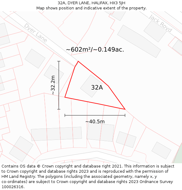 32A, DYER LANE, HALIFAX, HX3 5JH: Plot and title map