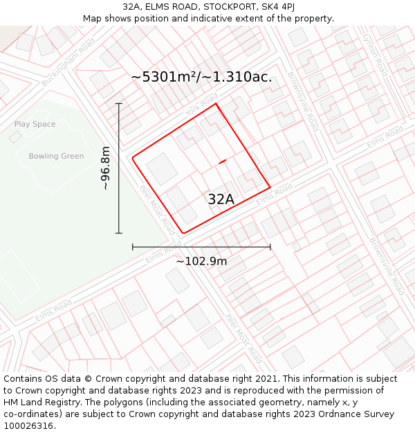 32A, ELMS ROAD, STOCKPORT, SK4 4PJ: Plot and title map
