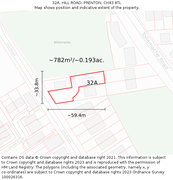 32A, HILL ROAD, PRENTON, CH43 8TL: Plot and title map