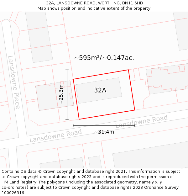 32A, LANSDOWNE ROAD, WORTHING, BN11 5HB: Plot and title map