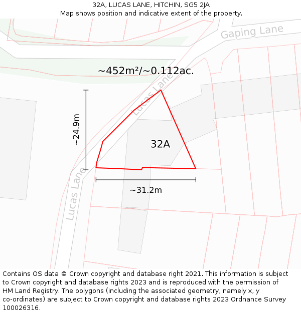 32A, LUCAS LANE, HITCHIN, SG5 2JA: Plot and title map