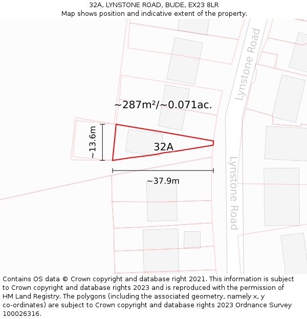 32A, LYNSTONE ROAD, BUDE, EX23 8LR: Plot and title map