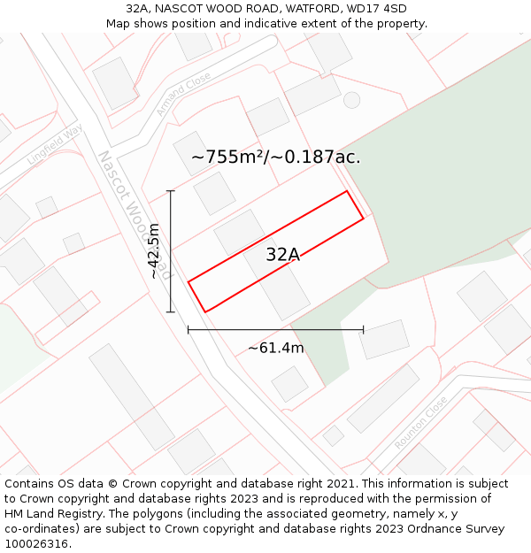 32A, NASCOT WOOD ROAD, WATFORD, WD17 4SD: Plot and title map