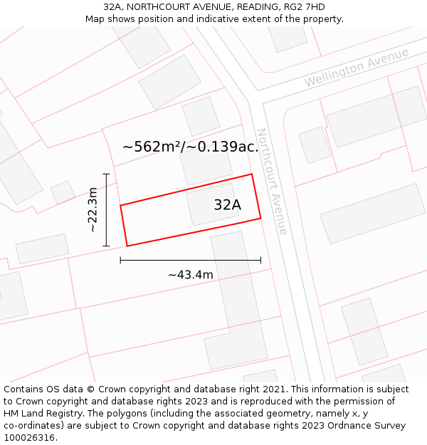 32A, NORTHCOURT AVENUE, READING, RG2 7HD: Plot and title map