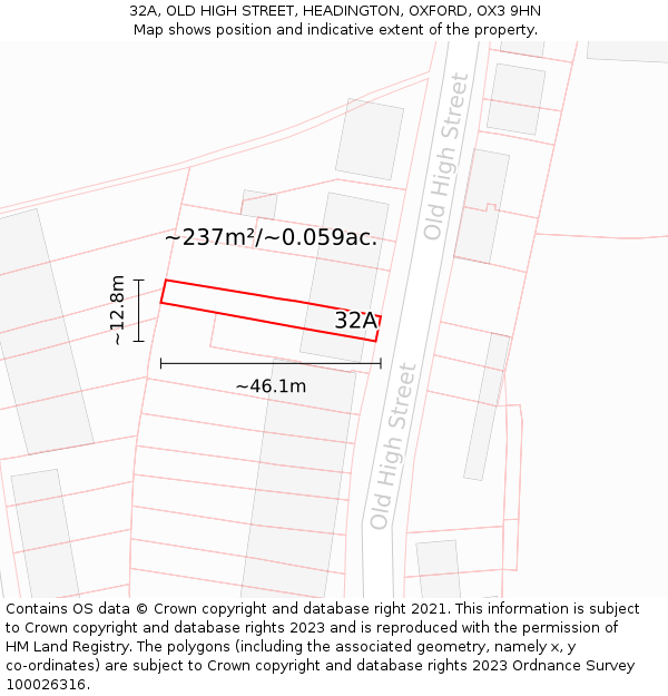 32A, OLD HIGH STREET, HEADINGTON, OXFORD, OX3 9HN: Plot and title map