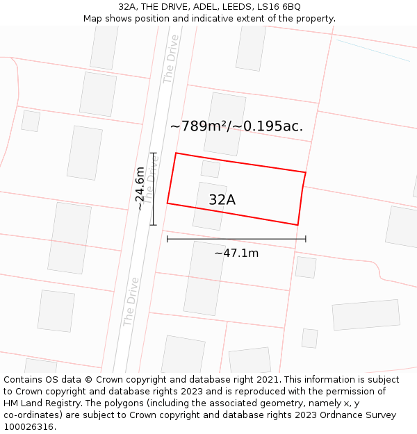 32A, THE DRIVE, ADEL, LEEDS, LS16 6BQ: Plot and title map