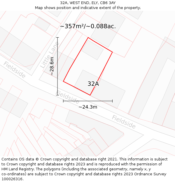 32A, WEST END, ELY, CB6 3AY: Plot and title map