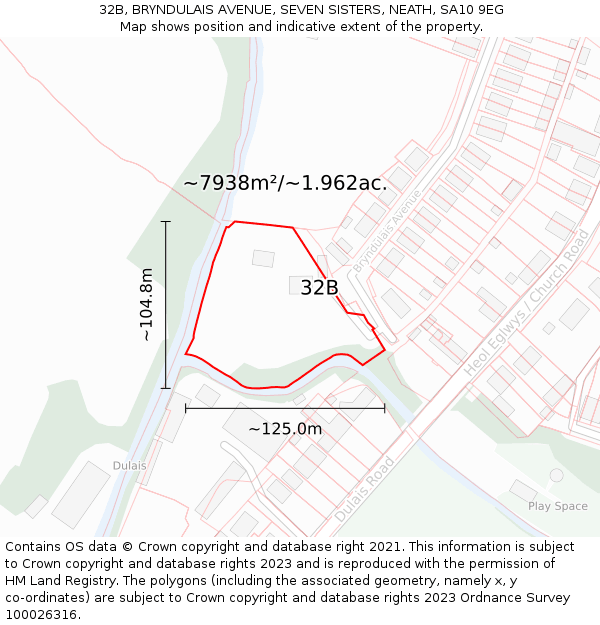 32B, BRYNDULAIS AVENUE, SEVEN SISTERS, NEATH, SA10 9EG: Plot and title map