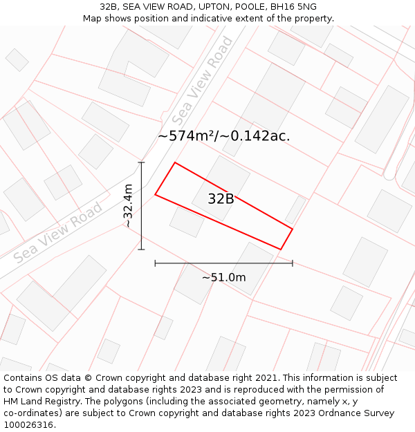 32B, SEA VIEW ROAD, UPTON, POOLE, BH16 5NG: Plot and title map