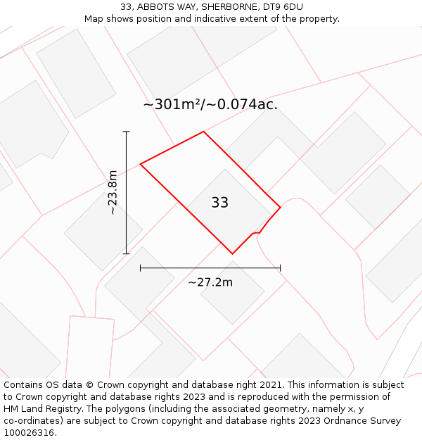 33, ABBOTS WAY, SHERBORNE, DT9 6DU: Plot and title map