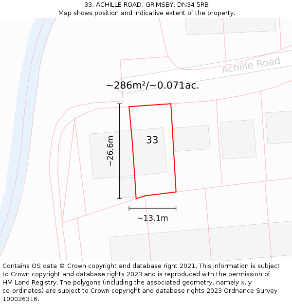 33, ACHILLE ROAD, GRIMSBY, DN34 5RB: Plot and title map