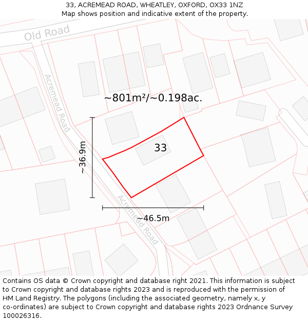 33, ACREMEAD ROAD, WHEATLEY, OXFORD, OX33 1NZ: Plot and title map