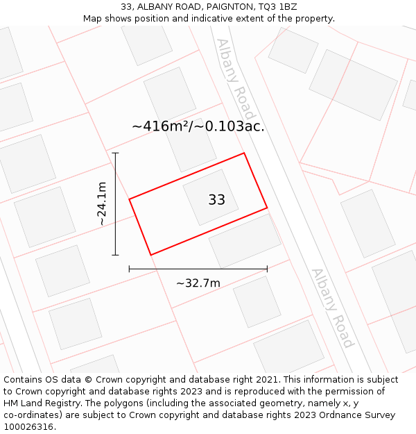 33, ALBANY ROAD, PAIGNTON, TQ3 1BZ: Plot and title map