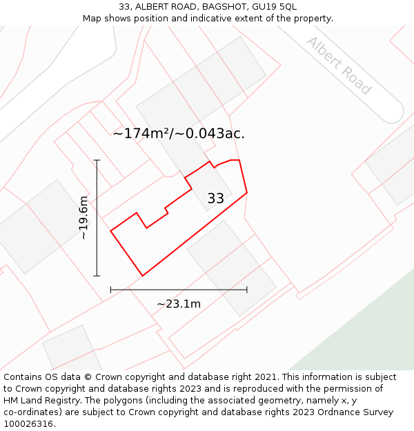 33, ALBERT ROAD, BAGSHOT, GU19 5QL: Plot and title map