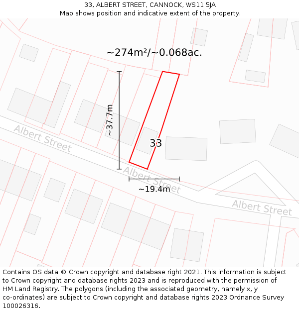 33, ALBERT STREET, CANNOCK, WS11 5JA: Plot and title map