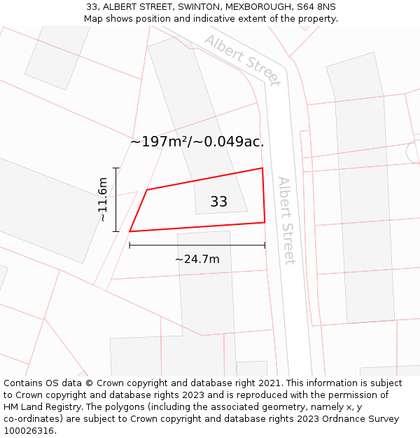 33, ALBERT STREET, SWINTON, MEXBOROUGH, S64 8NS: Plot and title map