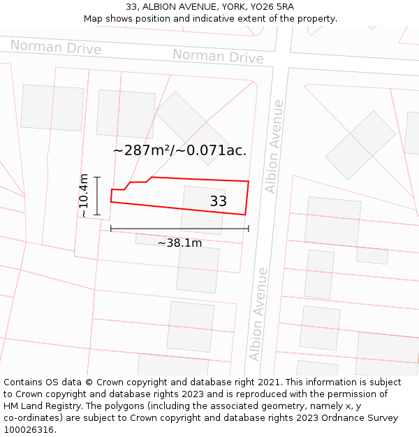 33, ALBION AVENUE, YORK, YO26 5RA: Plot and title map