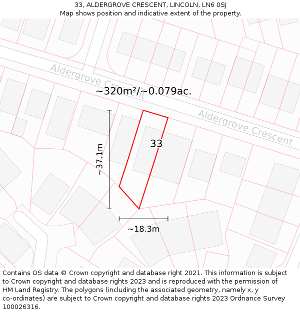 33, ALDERGROVE CRESCENT, LINCOLN, LN6 0SJ: Plot and title map