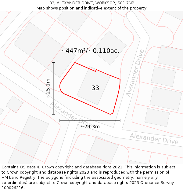 33, ALEXANDER DRIVE, WORKSOP, S81 7NP: Plot and title map