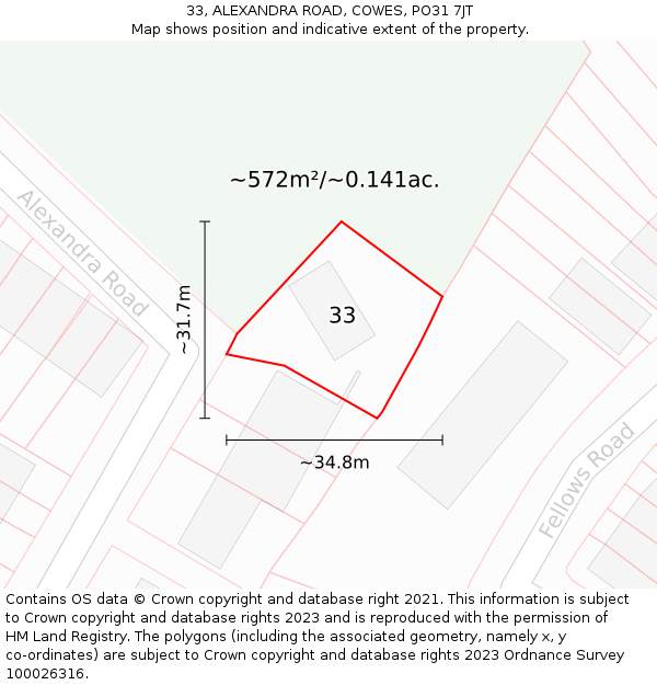 33, ALEXANDRA ROAD, COWES, PO31 7JT: Plot and title map