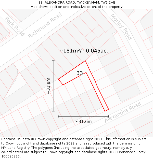 33, ALEXANDRA ROAD, TWICKENHAM, TW1 2HE: Plot and title map