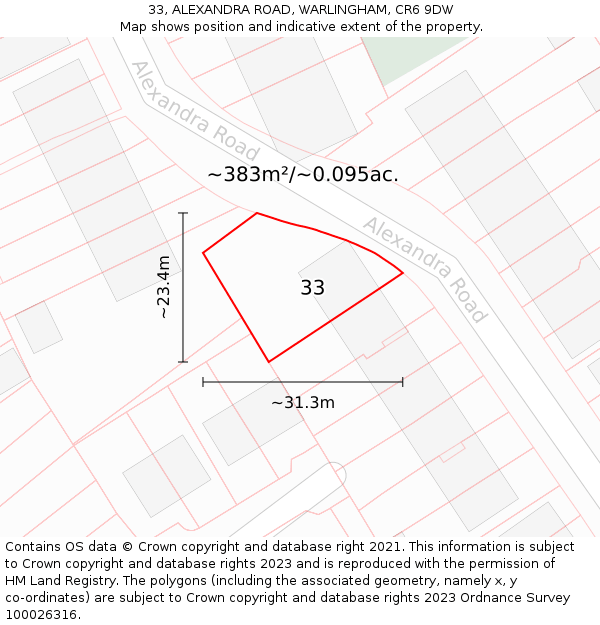 33, ALEXANDRA ROAD, WARLINGHAM, CR6 9DW: Plot and title map